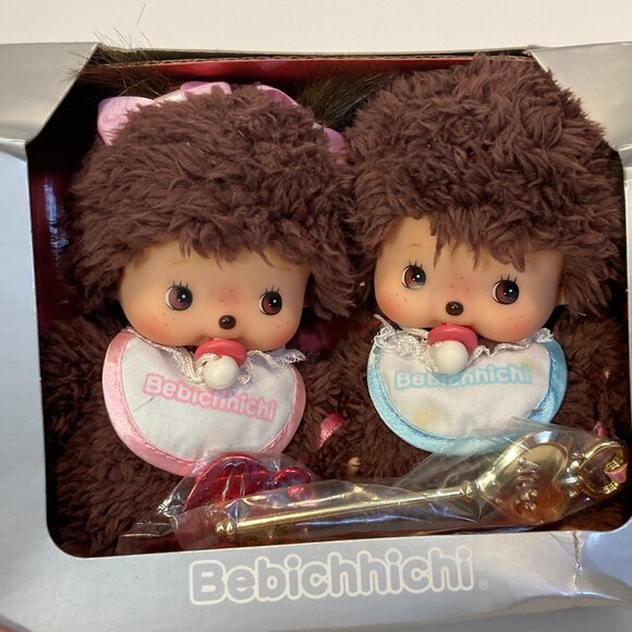 Monchhichi Bebichhichi 10th Anniversary Poodle Boa Doll Pair Toy Sekiguchi New - Picture 12 of 15